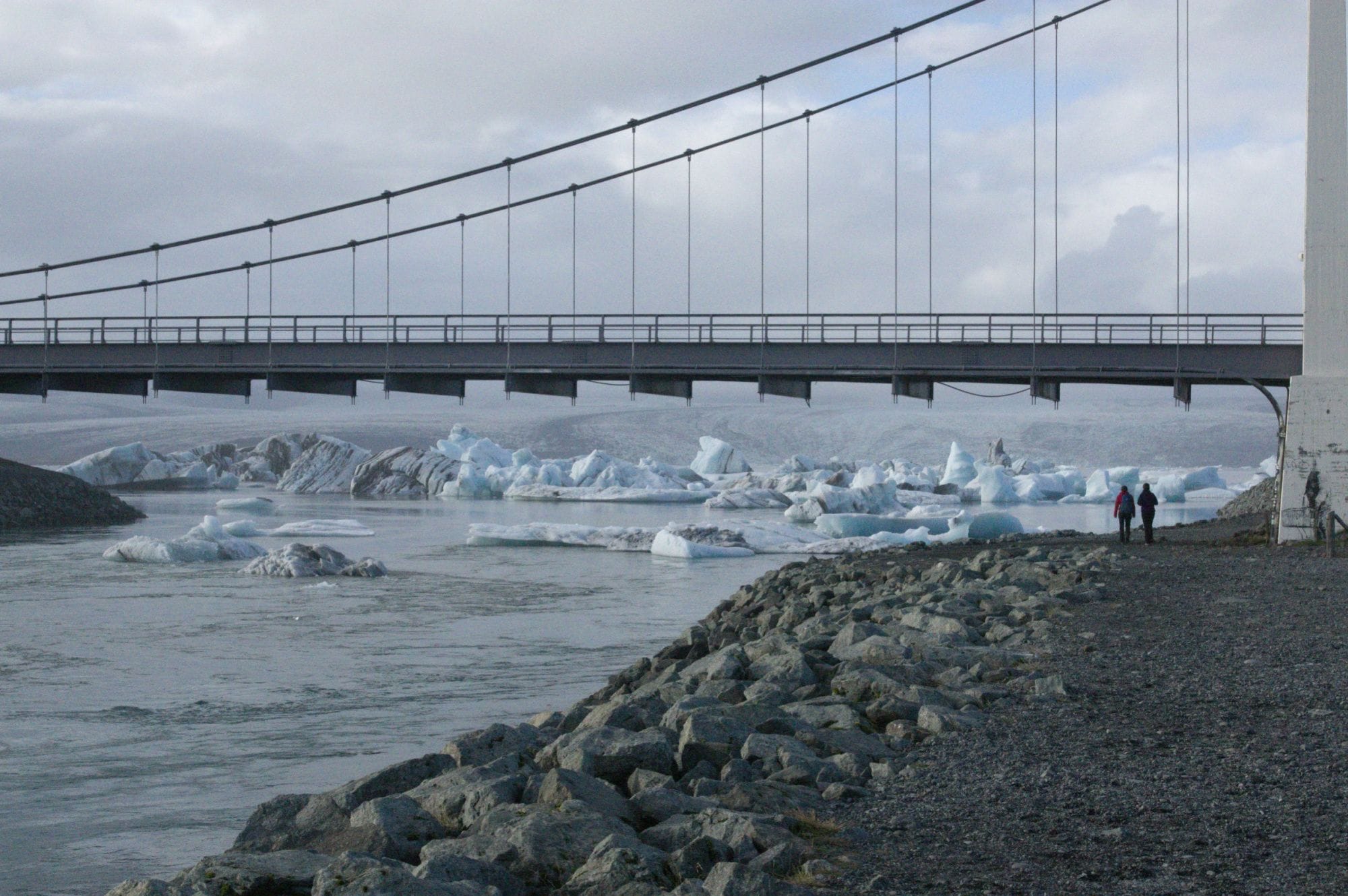 Jökulárlón brú fólk gengur undir